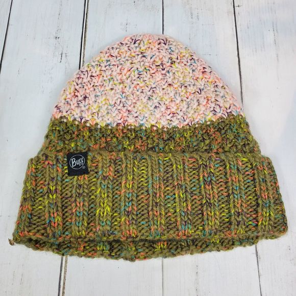 Buff Women's Cable Knit Beanie Cap Hat Pink Green Primaloft Polyester WInter - Picture 1 of 9